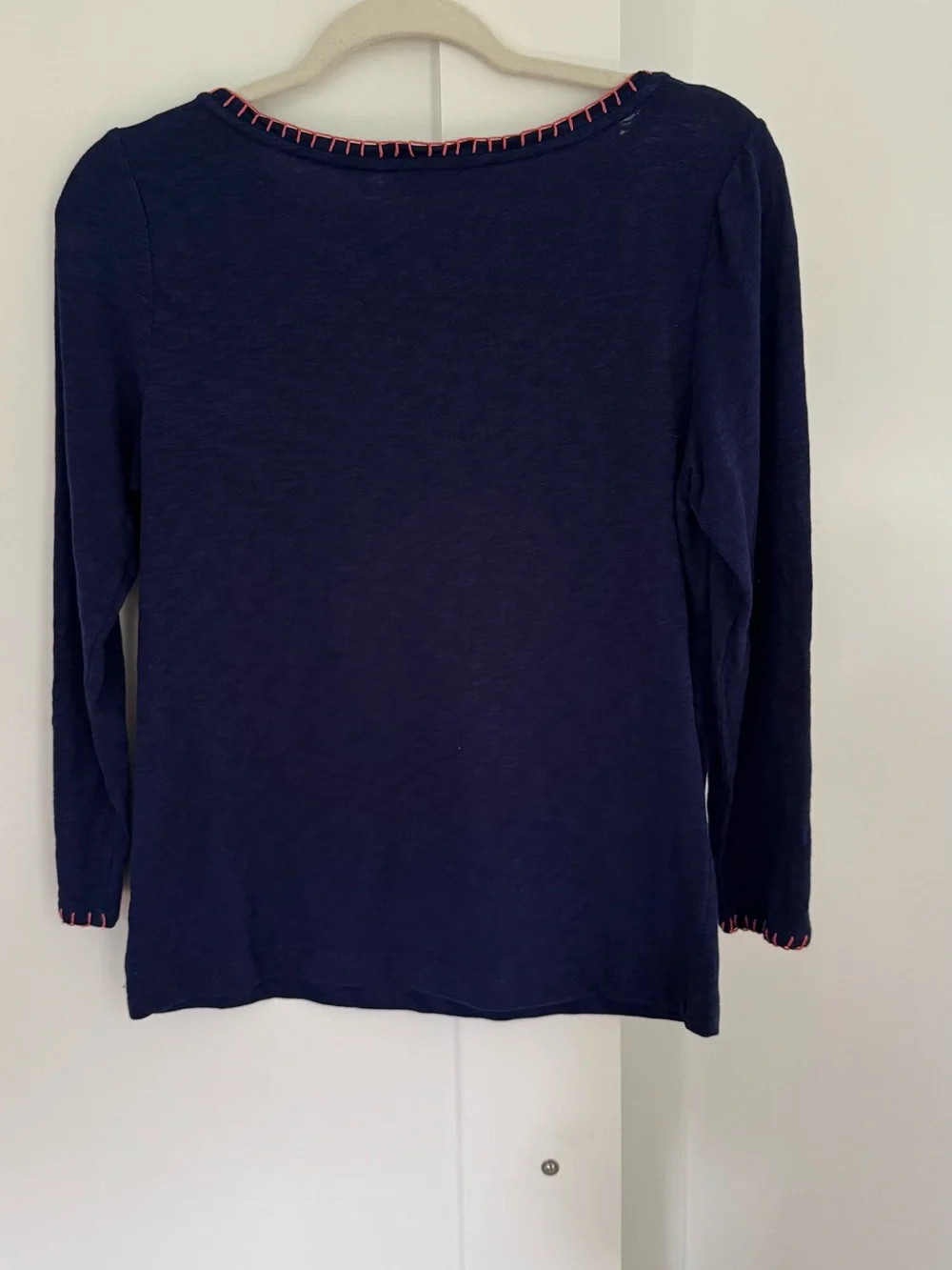 Tory Burch Navy Long-Sleeve Tee with Coral Embroidery